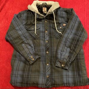 Genuine Dickies Layered Hooded Flannel Jacket Navy, Black, and Gray XL
